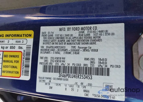 2014 Ford Fusion Hybrid Se z USA, uszkodzony, nr VIN 3FA6P0LU4ER253453